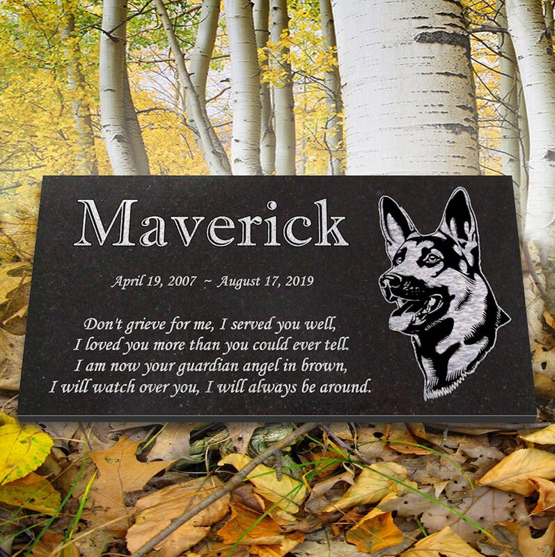 Personalized Dog Memorial - Granite Stone Pet Grave Marker - 6x12 - Maverick